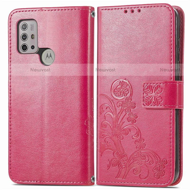 Leather Case Stands Flip Flowers Cover Holder for Motorola Moto G10 Power Red