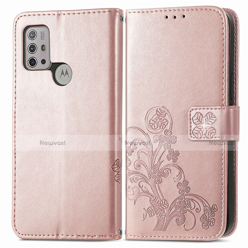 Leather Case Stands Flip Flowers Cover Holder for Motorola Moto G30 Pink