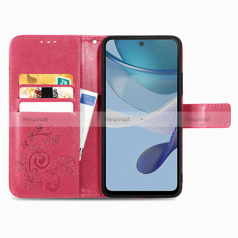 Leather Case Stands Flip Flowers Cover Holder for Motorola Moto G53 5G