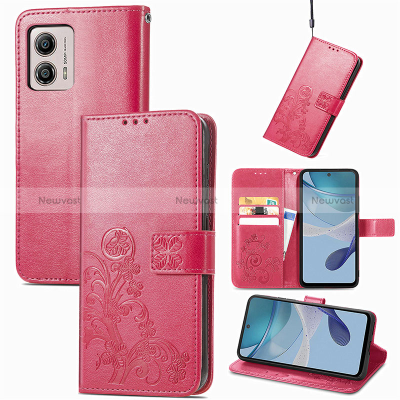 Leather Case Stands Flip Flowers Cover Holder for Motorola Moto G53y 5G