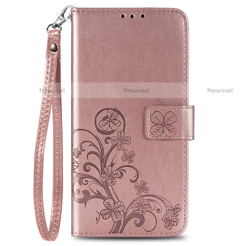 Leather Case Stands Flip Flowers Cover Holder for Motorola Moto One Fusion Plus Pink