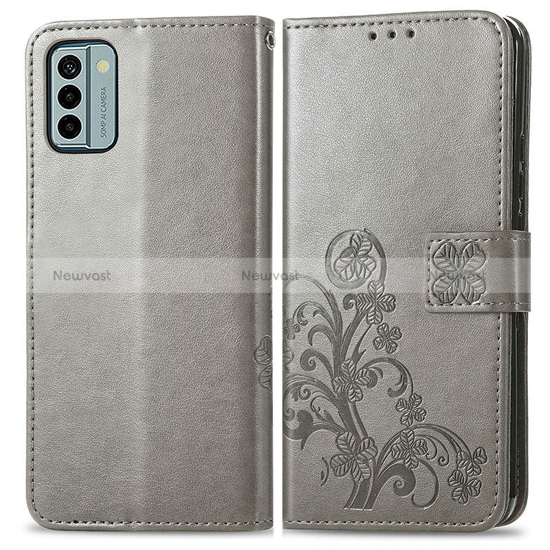 Leather Case Stands Flip Flowers Cover Holder for Nokia G22 Gray