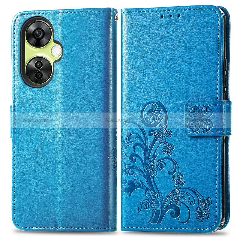 Leather Case Stands Flip Flowers Cover Holder for OnePlus Nord N30 5G Blue