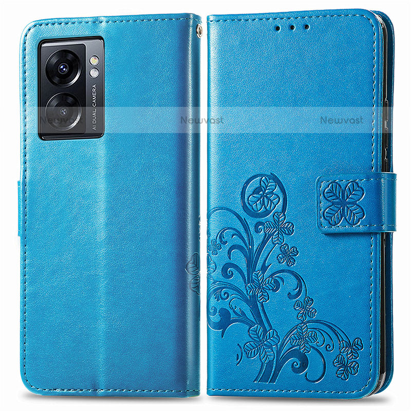 Leather Case Stands Flip Flowers Cover Holder for OnePlus Nord N300 5G Blue