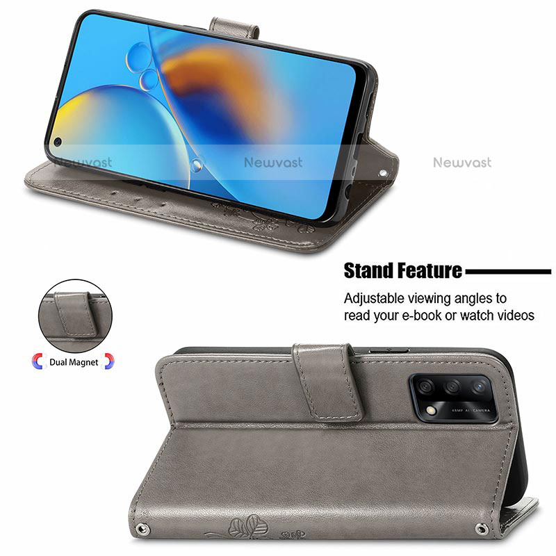 Leather Case Stands Flip Flowers Cover Holder for Oppo A74 4G