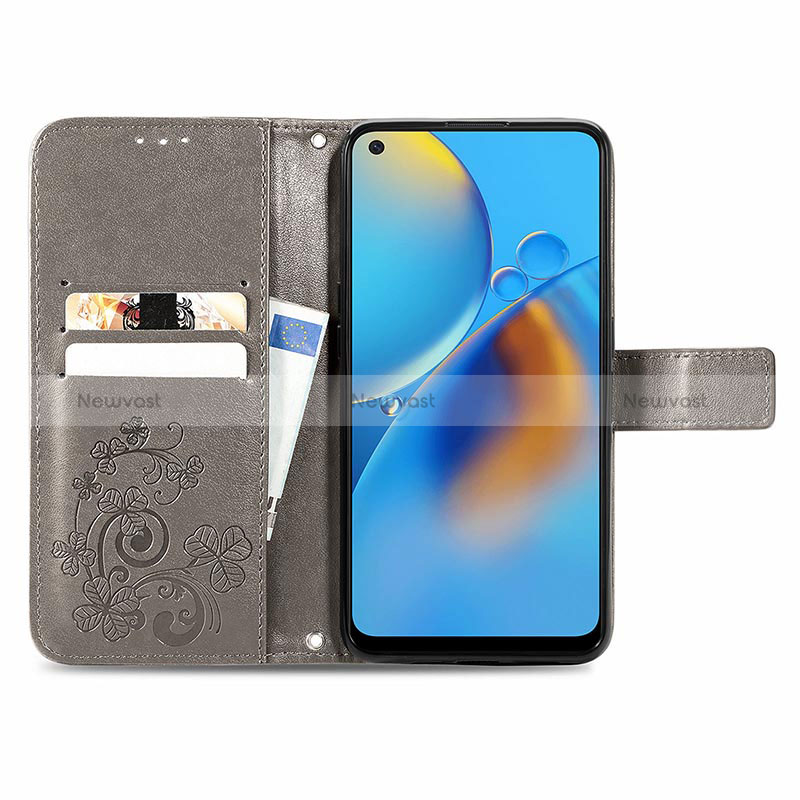 Leather Case Stands Flip Flowers Cover Holder for Oppo F19