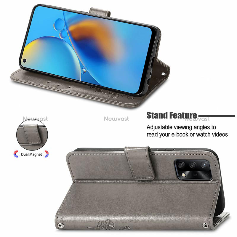 Leather Case Stands Flip Flowers Cover Holder for Oppo F19