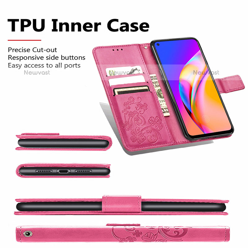 Leather Case Stands Flip Flowers Cover Holder for Oppo F19 Pro