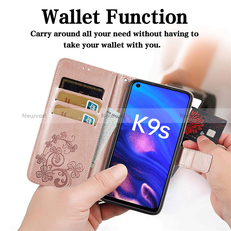 Leather Case Stands Flip Flowers Cover Holder for Oppo K9S 5G