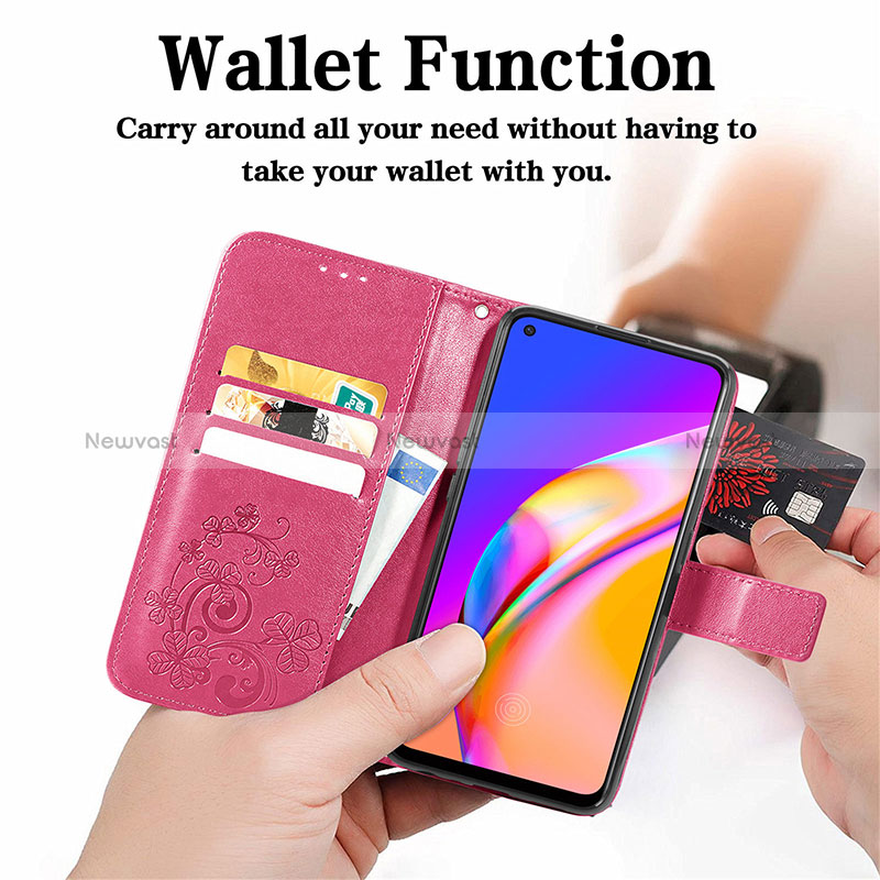 Leather Case Stands Flip Flowers Cover Holder for Oppo Reno5 Lite