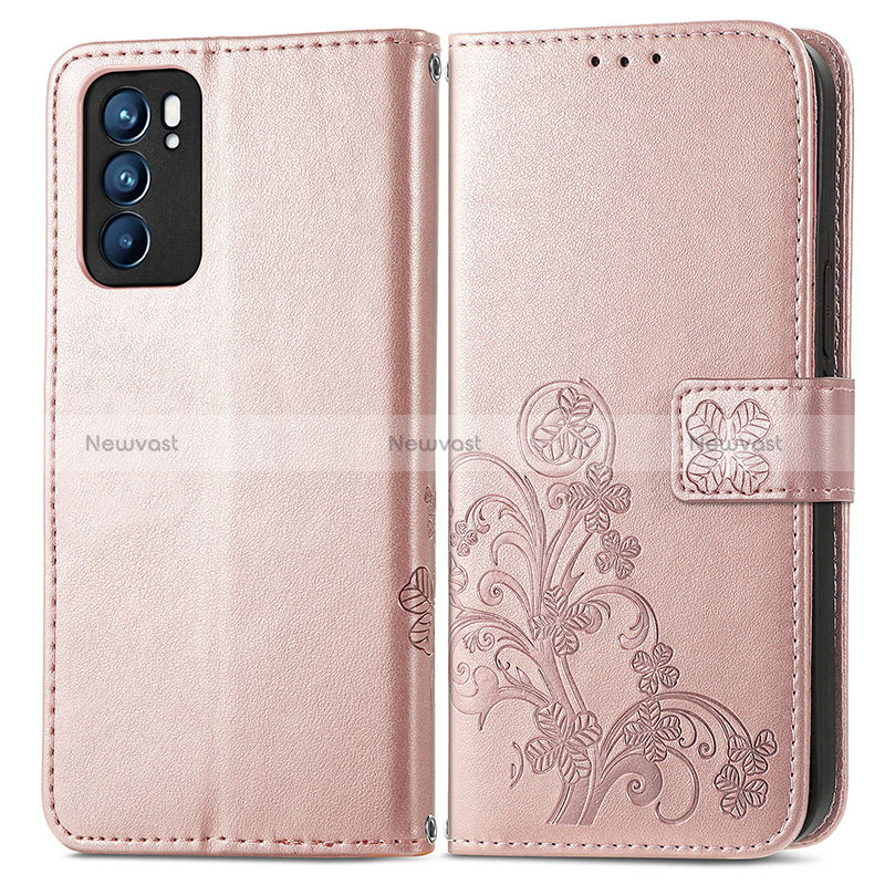 Leather Case Stands Flip Flowers Cover Holder for Oppo Reno6 5G