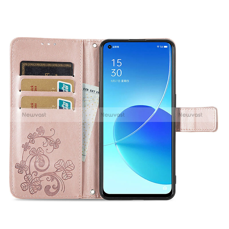 Leather Case Stands Flip Flowers Cover Holder for Oppo Reno6 5G