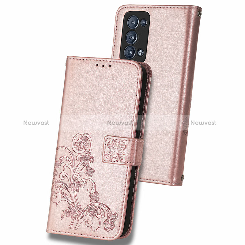 Leather Case Stands Flip Flowers Cover Holder for Oppo Reno6 Pro+ Plus 5G