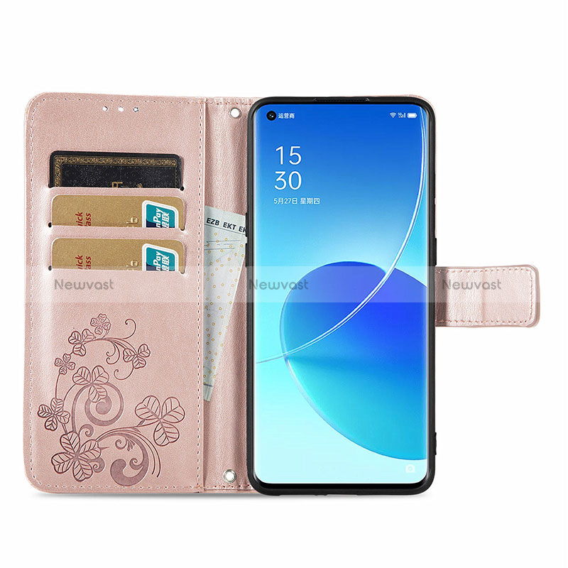 Leather Case Stands Flip Flowers Cover Holder for Oppo Reno6 Pro+ Plus 5G