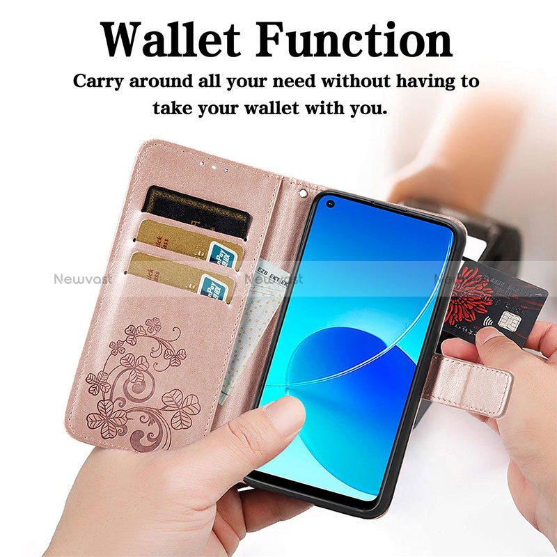 Leather Case Stands Flip Flowers Cover Holder for Oppo Reno6 Z 5G