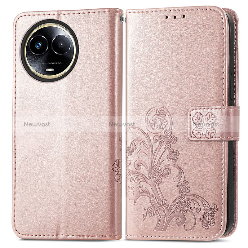 Leather Case Stands Flip Flowers Cover Holder for Realme 11 5G Rose Gold