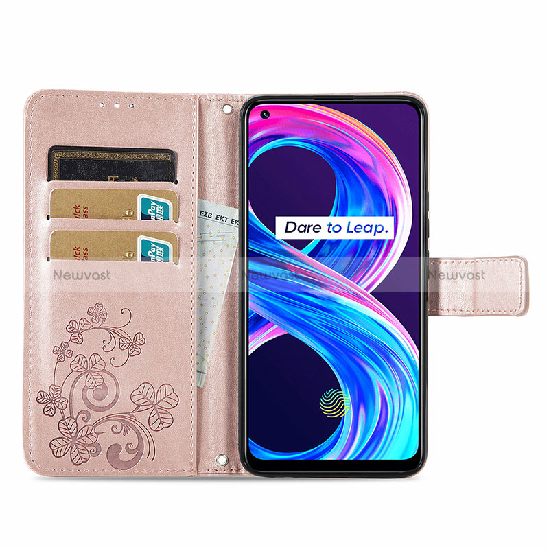 Leather Case Stands Flip Flowers Cover Holder for Realme 8 4G