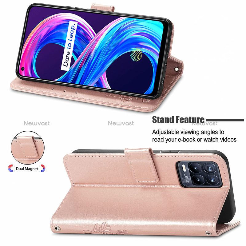 Leather Case Stands Flip Flowers Cover Holder for Realme 8 Pro