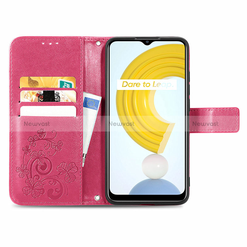 Leather Case Stands Flip Flowers Cover Holder for Realme C21