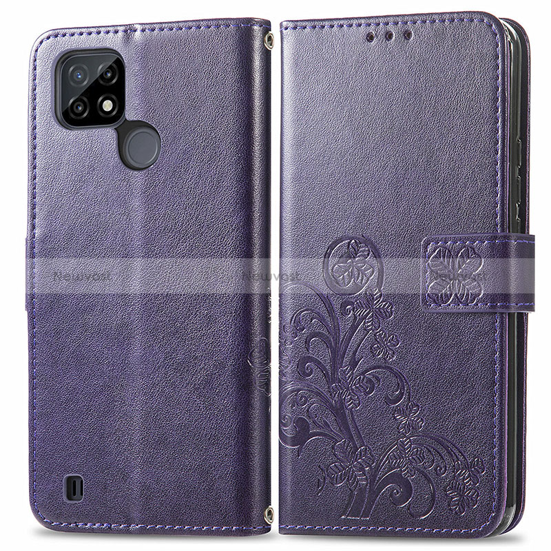 Leather Case Stands Flip Flowers Cover Holder for Realme C25Y