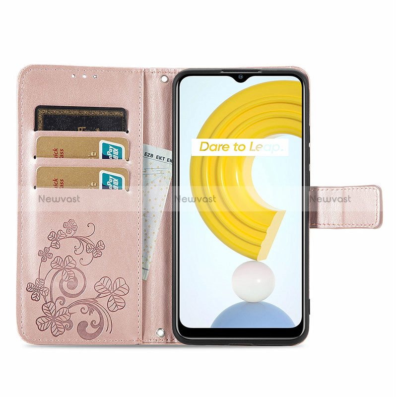 Leather Case Stands Flip Flowers Cover Holder for Realme C25Y