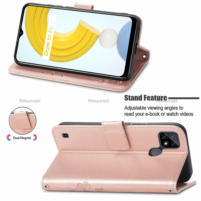 Leather Case Stands Flip Flowers Cover Holder for Realme C25Y India