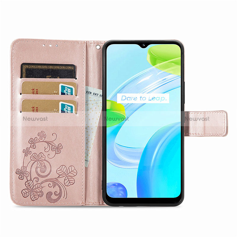 Leather Case Stands Flip Flowers Cover Holder for Realme C30