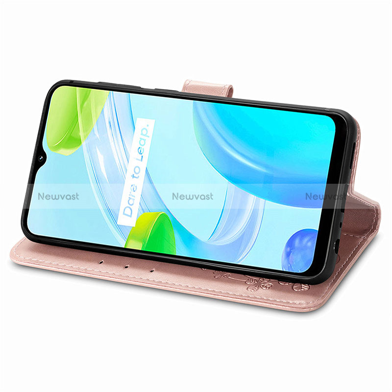 Leather Case Stands Flip Flowers Cover Holder for Realme C30s