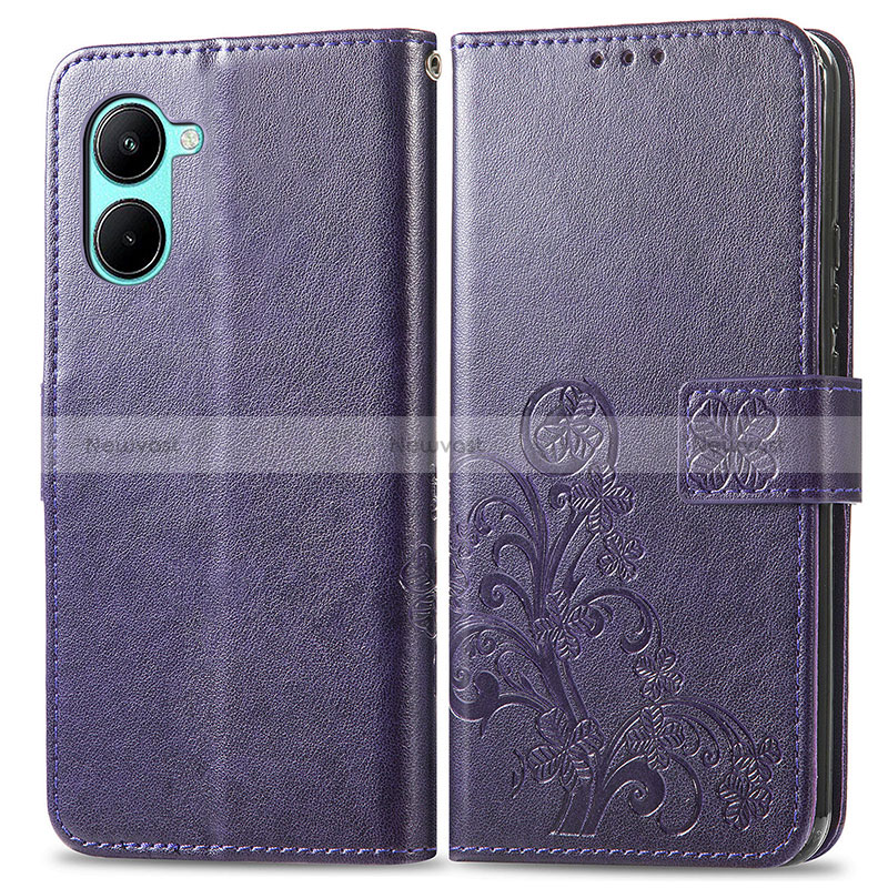 Leather Case Stands Flip Flowers Cover Holder for Realme C33 (2023)