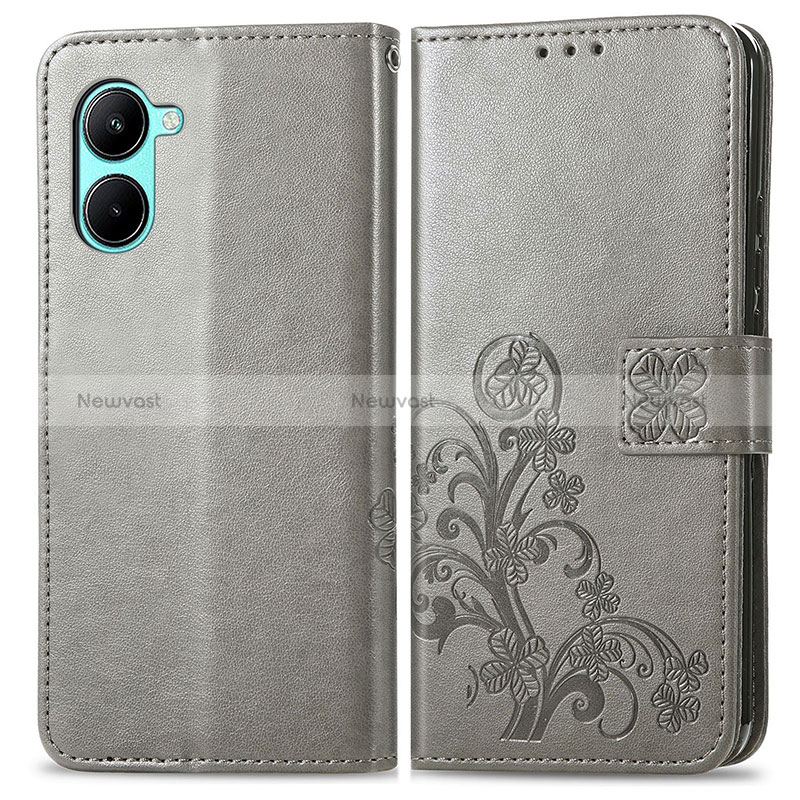 Leather Case Stands Flip Flowers Cover Holder for Realme C33 (2023)