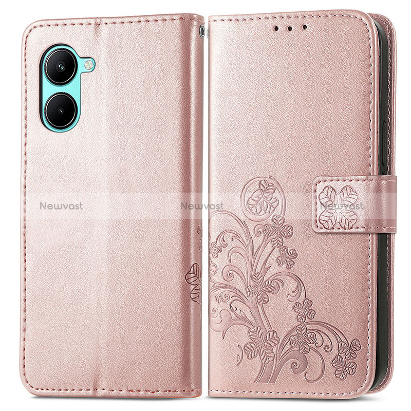 Leather Case Stands Flip Flowers Cover Holder for Realme C33 (2023)