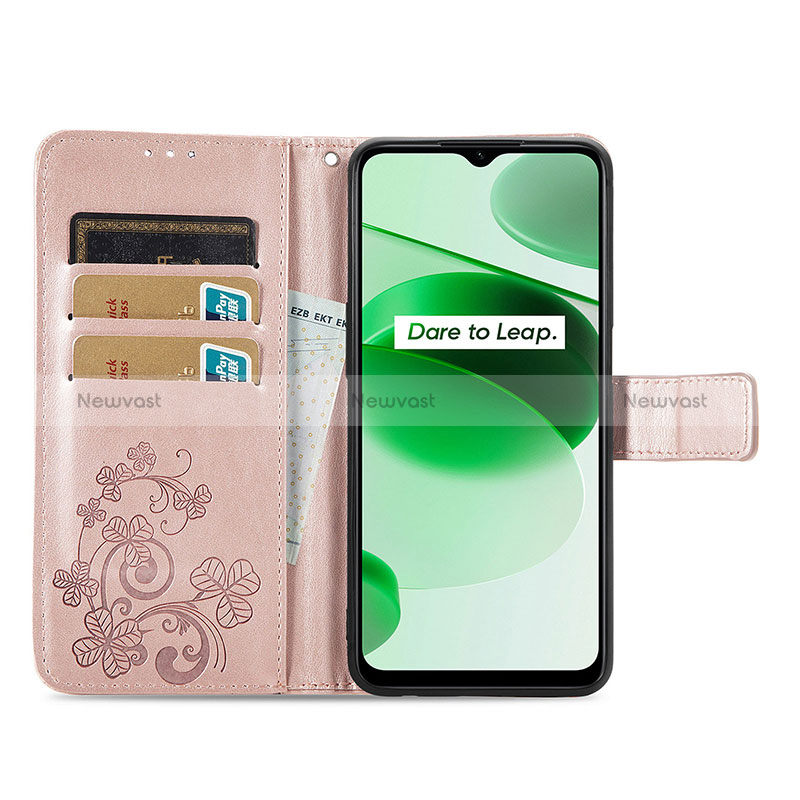 Leather Case Stands Flip Flowers Cover Holder for Realme C35