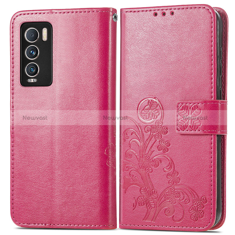 Leather Case Stands Flip Flowers Cover Holder for Realme GT Master Explorer 5G Hot Pink