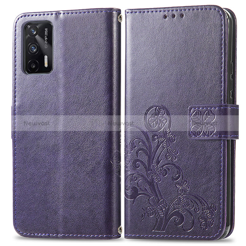 Leather Case Stands Flip Flowers Cover Holder for Realme GT Neo 5G Purple