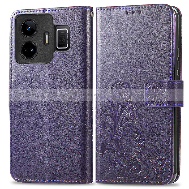 Leather Case Stands Flip Flowers Cover Holder for Realme GT Neo5 240W 5G Purple