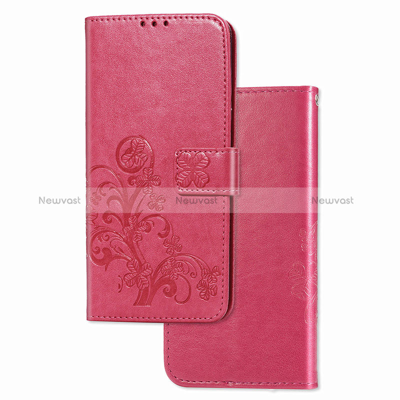 Leather Case Stands Flip Flowers Cover Holder for Realme Narzo 30A Hot Pink