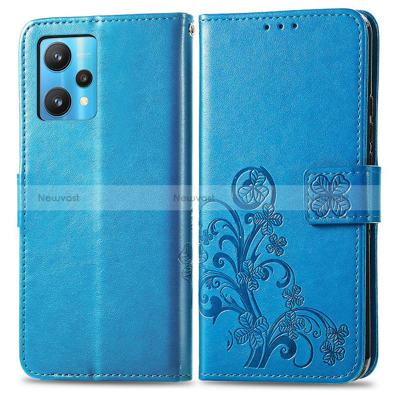 Leather Case Stands Flip Flowers Cover Holder for Realme Narzo 50 Pro 5G Blue