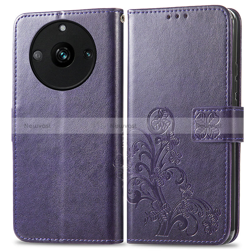 Leather Case Stands Flip Flowers Cover Holder for Realme Narzo 60 5G Purple