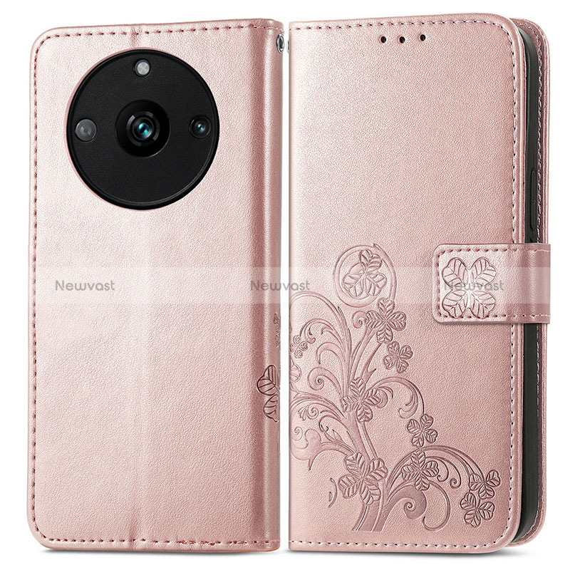 Leather Case Stands Flip Flowers Cover Holder for Realme Narzo 60 5G Rose Gold