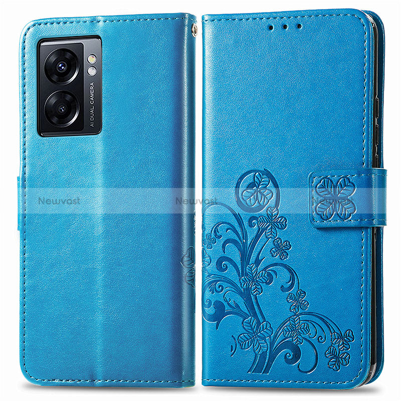 Leather Case Stands Flip Flowers Cover Holder for Realme Q5i 5G Blue