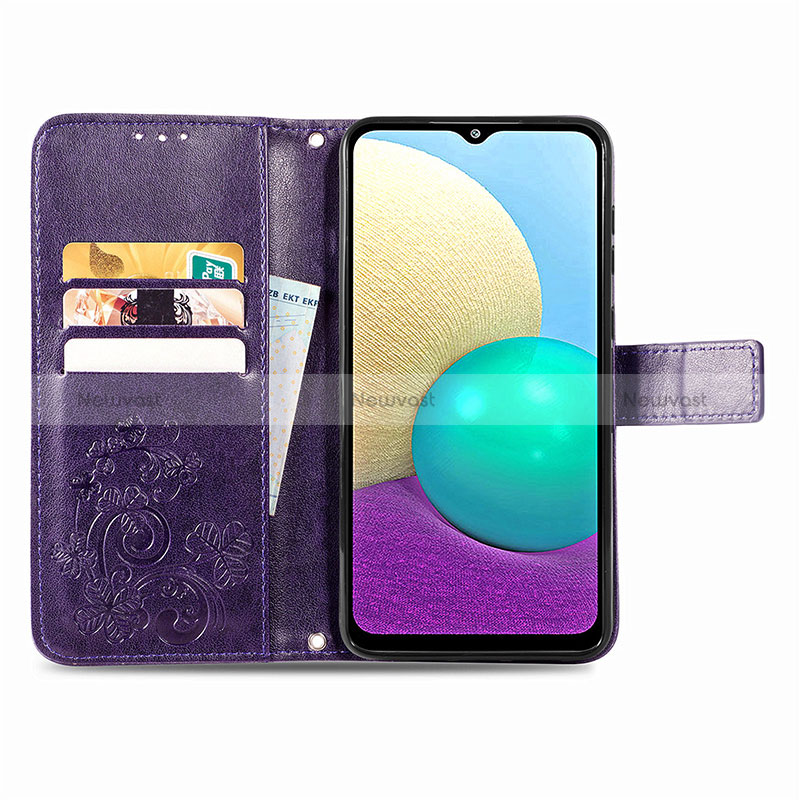 Leather Case Stands Flip Flowers Cover Holder for Samsung Galaxy A02