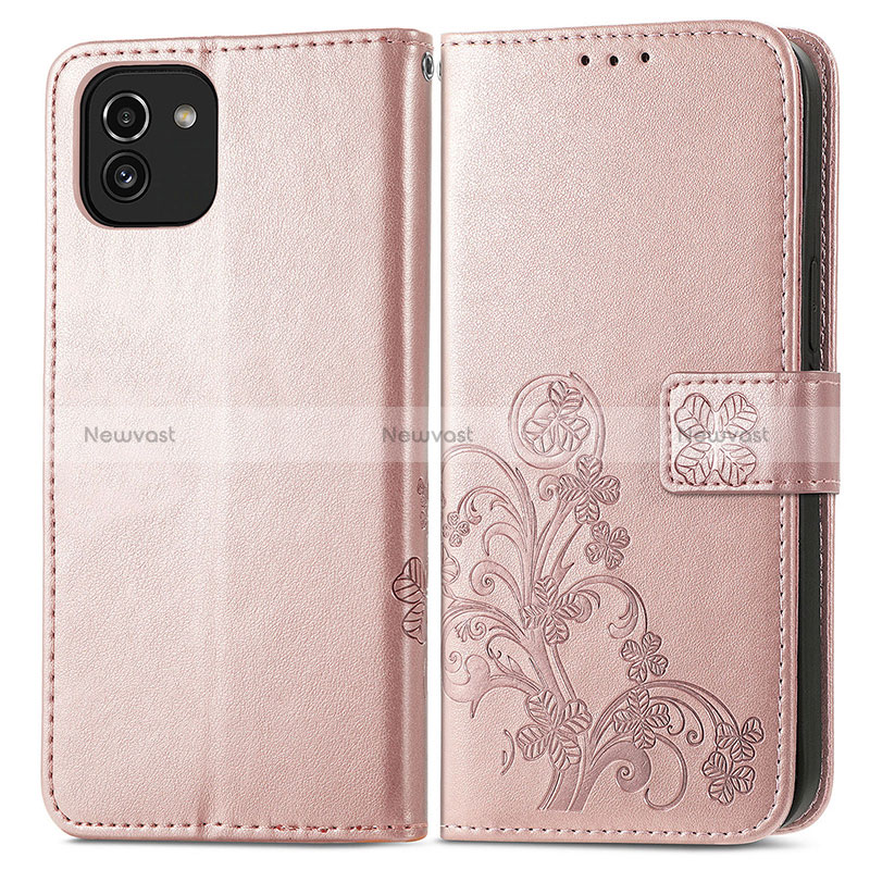 Leather Case Stands Flip Flowers Cover Holder for Samsung Galaxy A03