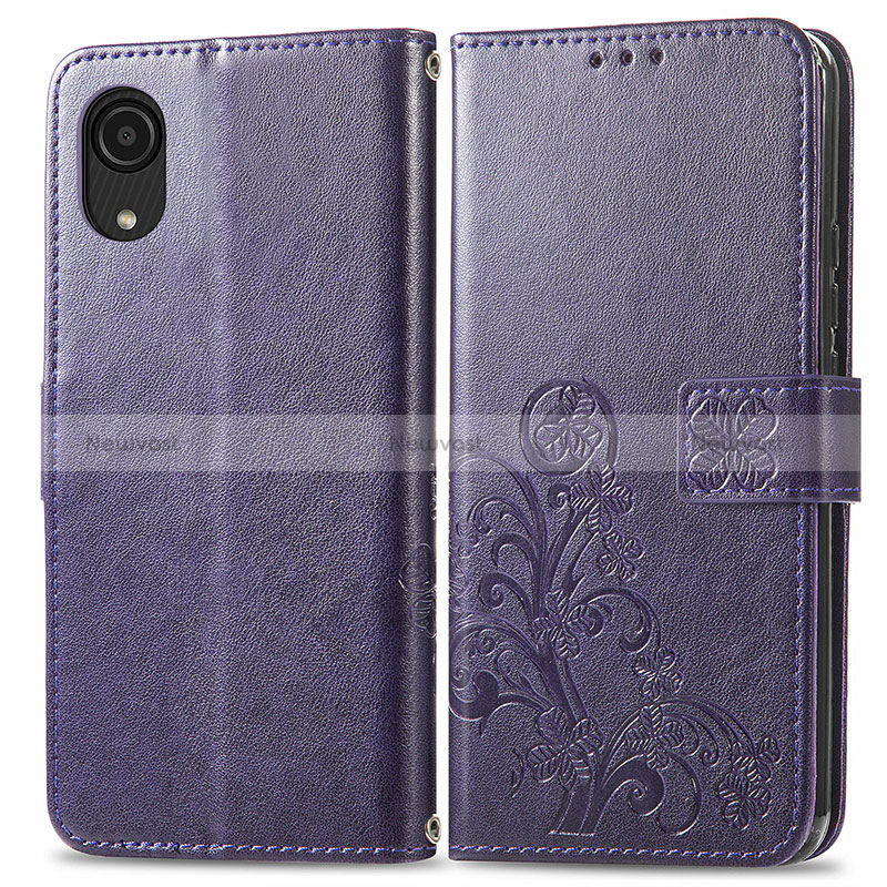 Leather Case Stands Flip Flowers Cover Holder for Samsung Galaxy A03 Core Purple