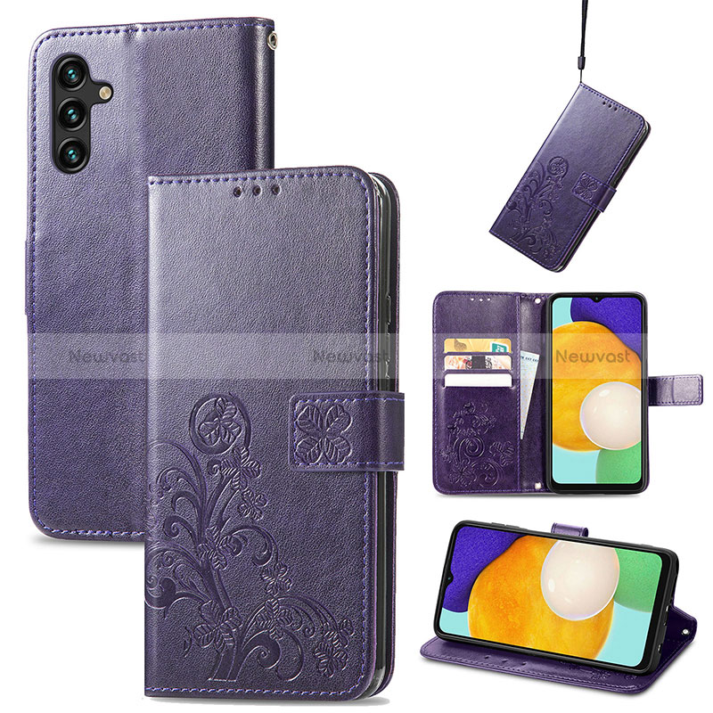 Leather Case Stands Flip Flowers Cover Holder for Samsung Galaxy A04s