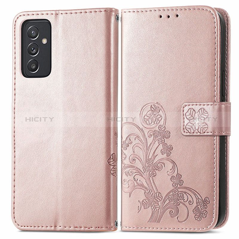 Leather Case Stands Flip Flowers Cover Holder for Samsung Galaxy A05s Pink