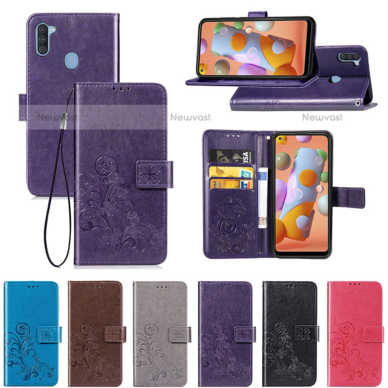 Leather Case Stands Flip Flowers Cover Holder for Samsung Galaxy A11