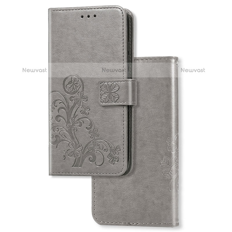 Leather Case Stands Flip Flowers Cover Holder for Samsung Galaxy A11 Gray