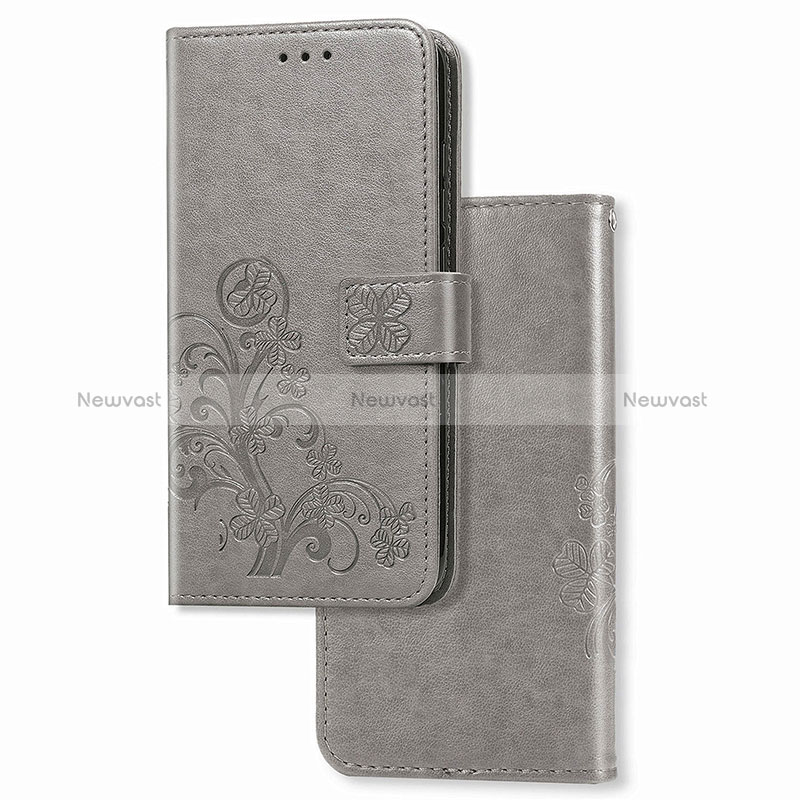 Leather Case Stands Flip Flowers Cover Holder for Samsung Galaxy A12 5G Gray