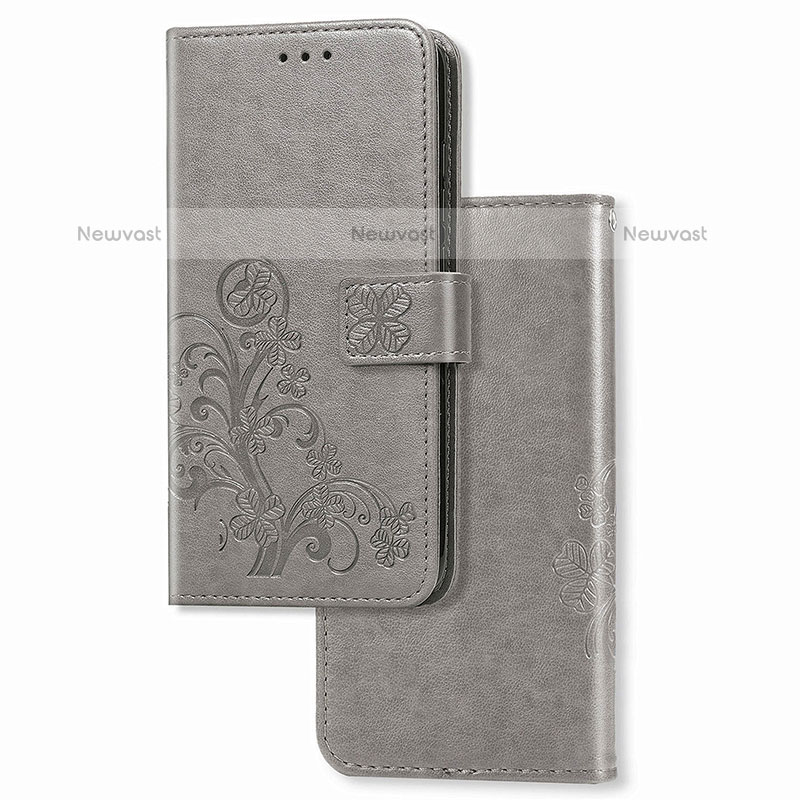 Leather Case Stands Flip Flowers Cover Holder for Samsung Galaxy A12 Gray