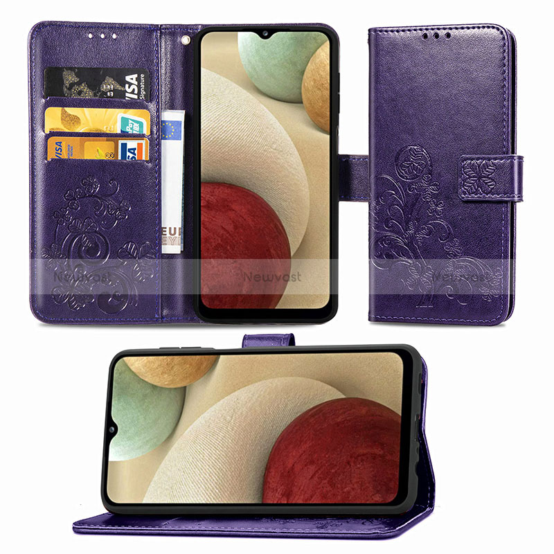 Leather Case Stands Flip Flowers Cover Holder for Samsung Galaxy A12 Nacho